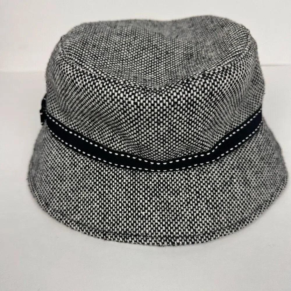 Nine West Nine & Co Women's Bucket Hat Black & White Tweed with Grosgrain Ribbon